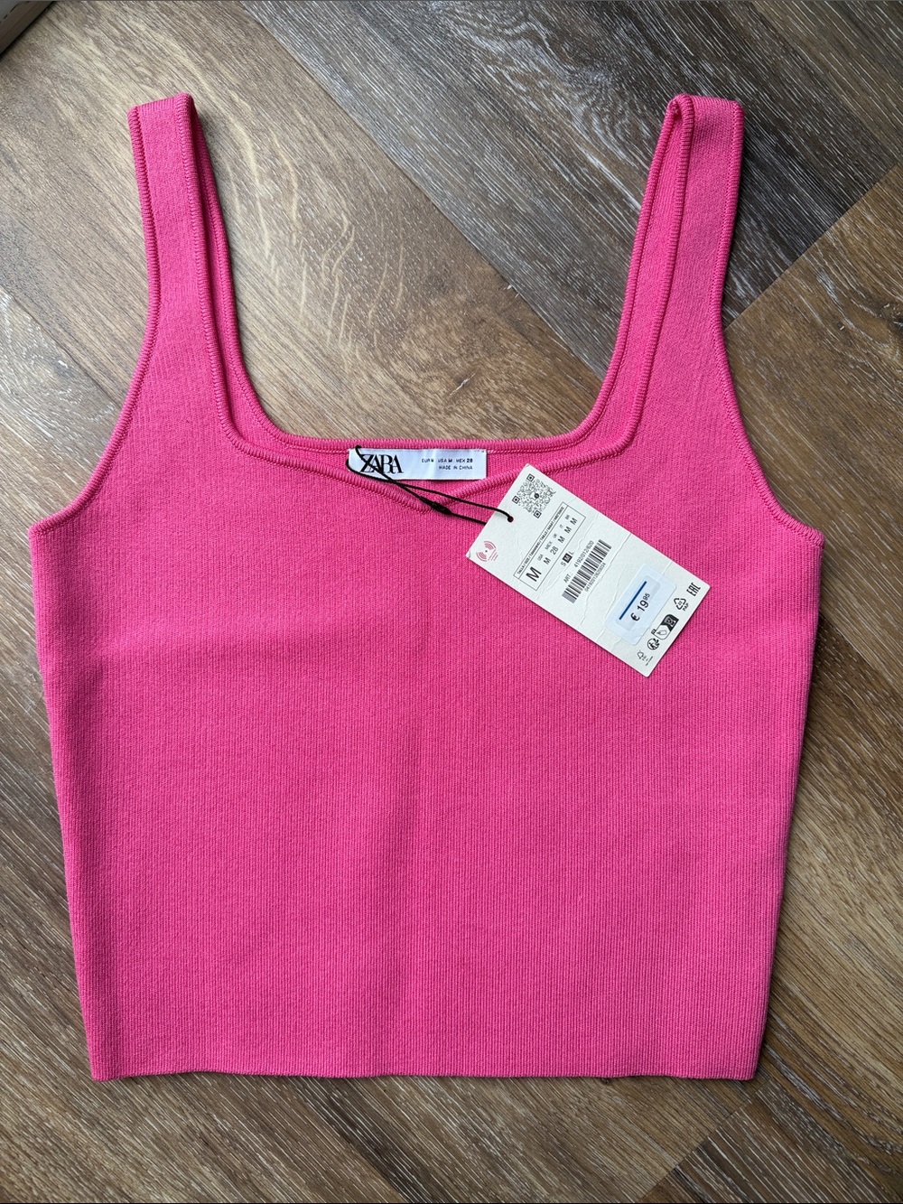 Zara Bright Pink Square-Neck Knit Tank